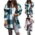 thumbnail image 1 of CFLVAEK Fall Jackets for Women 2025 Trendy Plaid Printed Long Shacket Loose Button Down Long Jacket Warm Coats with Pockets Blue M, 1 of 9