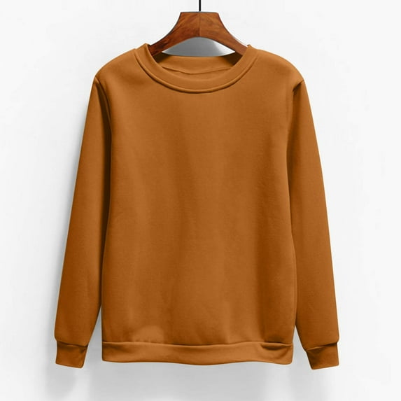 CFLVAEK Fall Sweatshirts for Women Plus Size Solid Color Pullover Tops Casual Round Neck Shirts Loose Fitted Long Sleeve Sweatshirt Brown XL