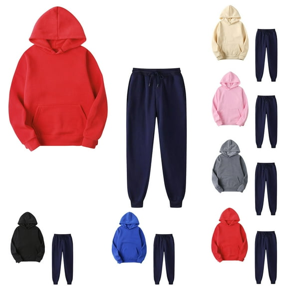 CFLVAEK Fall Winter Sweatsuits Women Plus Size Long Sleeve Hoodies Drawstring Elastic Waist Sweatpants Casual Outfits Sets Red XL