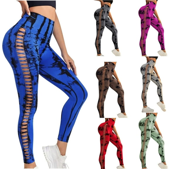 CFLVAEK Fashion Cut Out Leggings for Women Fashion Tie Dye Yoga Pants Casual Butt Lift High Waisted Workout Leggings 2025 Dark Gray L