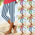 thumbnail image 1 of CFLVAEK Fashion Striped Capri Leggings for Women Plus Size High Waisted Workout Yoga Legging Casual Soft Tummy Control Summer Cropped Pants Blue L, 1 of 7
