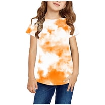 CFLVAEK Fashion Tie Dye Graphic Tees for Girls Casual Summer Round Neck Tshirts Comfy Short Sleeve T Shirts Orange Size 11-12 Years