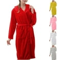 thumbnail image 1 of CFLVAEK Flannel Robes for Women Plus Size Long Sleeve Bathrobes with Hood Soft Solid Color Knee Length Sleepwear with Pockets Yellow XXXL, 1 of 4