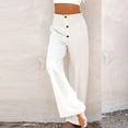 thumbnail image 1 of CFLVAEK Flare Bootcut Pants for Plus Size Women Comfy Button Cotton Linen Trousers Smocked High Waist Office Slacks Casual Full Length Solid Pant White 3XL, 1 of 7