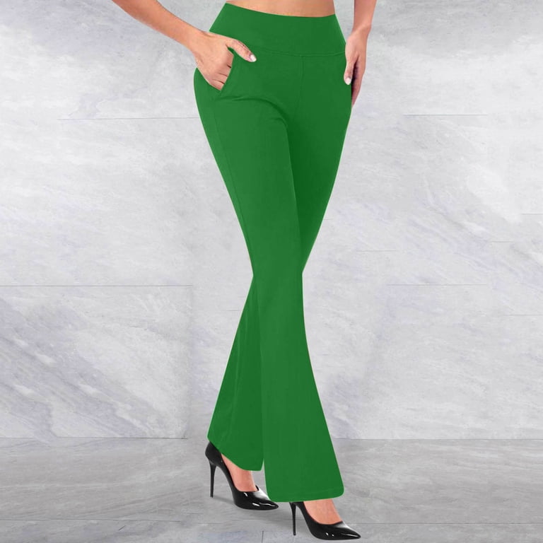 Cflvaek Flare Dress Pants for Women Tummy Control Elastic High Waisted Work Slacks Soft Bootcut Solid Color Office Trousers Casual Tall Length
