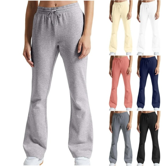 CFLVAEK Flare Sweatpants Women Loose Fit Open Bottom Workout Sweatpant Solid Color Elastic Waisted Drawstring Long Pants Black M