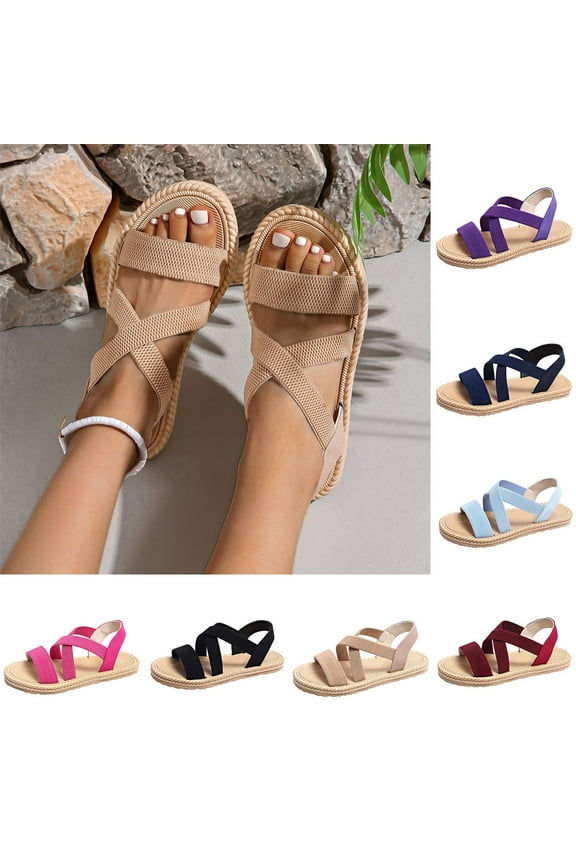 Flat Sandals for Women Comfort Arch Support Ankle Strap Sandals Summer Casual Beach Walking Sandals Open Toe Vacation Shoes Size 7