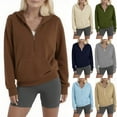 thumbnail image 1 of CFLVAEK Fleece Hoodies for Women Casual Quarter Zip Hooded Pullover Fall Winter Long Sleeve Sweatshirts with Pockets Khaki L, 1 of 8