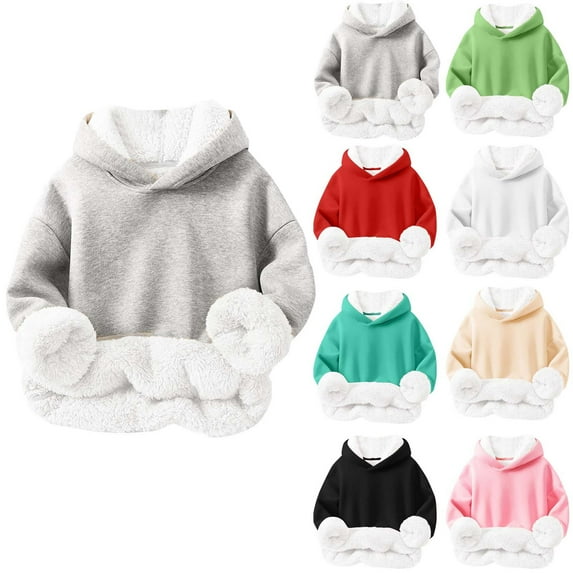 CFLVAEK Fleece Lined Hoodies for Kids Girls Boys Thermal Winter Hooded Sweatshirts Comfort Thick Drop Shoulder Long Sleeve Pullover Tops Beige Size 7 Years