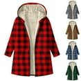 thumbnail image 1 of CFLVAEK Fleece Lined Jackets for Women with Hood Fashion Plaid Graphic Hooded Jacket Thermal Fall Winter Zip Up Long Sleeve Outwear with Pockets Red M, 1 of 8
