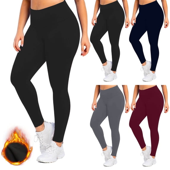 CFLVAEK Fleece Lined Leggings Women Plus Size Warm Winter Yoga Pants Comfy Stretch High Waisted Tights Cold Weather Thermal Workout Leggings Navy XL