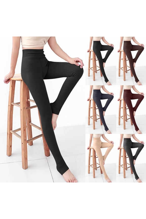 Fleece Lined Leggings Women Stretch High Waisted Tights Thermal Winter Long Legging Solid Color Warm Yoga Pants Gray Free Size