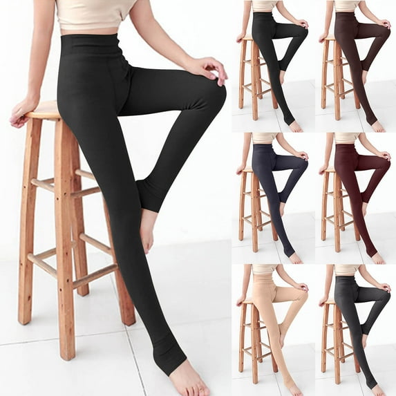 CFLVAEK Fleece Lined Leggings Women Stretch High Waisted Tights Thermal Winter Long Legging Solid Color Warm Yoga Pants Navy Free Size