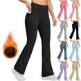 thumbnail image 1 of CFLVAEK Fleece Lined Leggings for Women Flare with Pockets Thermal Warm Winter Yoga Pants Tummy Control High Waisted Bootcut Pant Light Blue L, 1 of 10