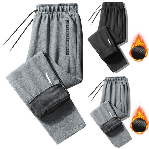 CFLVAEK Fleece Lined Sweatpants for Men Open Bottom Thick Warm Winter Sweatpant Big and Tall Drawstring Elastic Waist Trousers Solid Color Wide Leg Sweatpants with Pockets Black XXXXXXL
