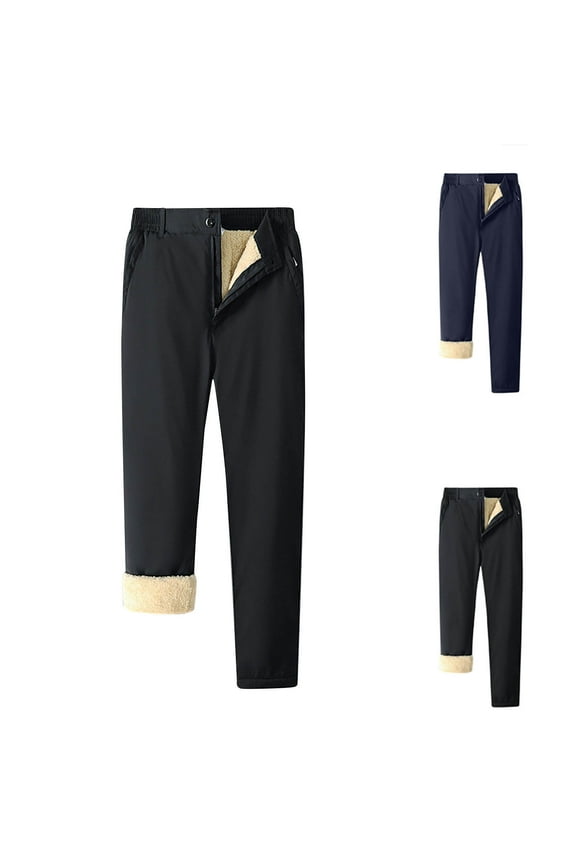 Fleece Lined Sweatpants Men Open Bottom with Pockets Big and Tall Thermal Winter Sweatpant Casual Straight Leg Trousers Black M