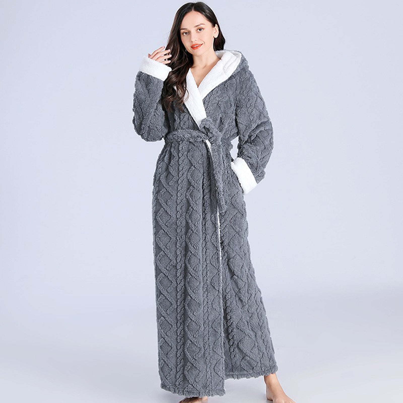 CFLVAEK Fluffy Robes for Women Soft Flannel Fleece Bathrobes with ...