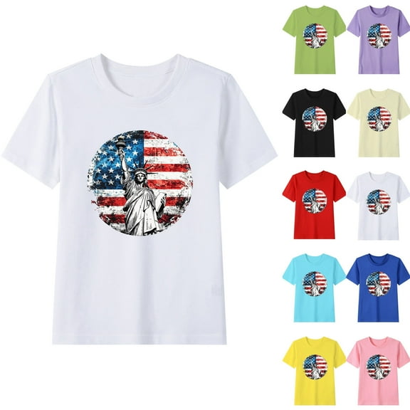 CFLVAEK Fourth of July Shirts for Girls Boys American Flag Patriotic Graphic Tees Cotton Short Sleeve Crewneck Tshirt 4th of July Indenpendence Day T Shirts 3 Years