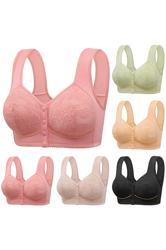 Front Closure Bra for Elder Women Plus Size Full Coverage Push Up Everyday Bras fpr Big Bust Comfort Breathable No Underwire Bralette Green 36/80