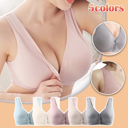 CFLVAEK Front Closure Bras for Women Plus Size Wireless Cotton Bra Comfort Full Figure Bralettes Breathable Everyday Brassiere Beige M