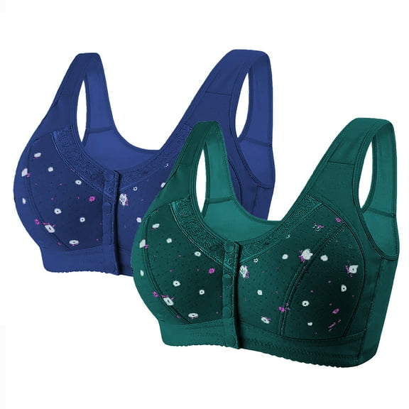 CFLVAEK Front Closure Bras for Women Plus Size No Underwire Push Up Bra for Senior Women Comfy Breathable Full Coverage Everyday Bralette Green S