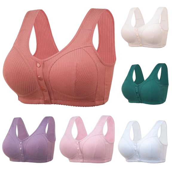 CFLVAEK Front Closure Bras for Women Plus Size Wireless Bralette Comfort Full Coverage Beauty Back Bra Breathable Push Up Brassiere Light Blue 44