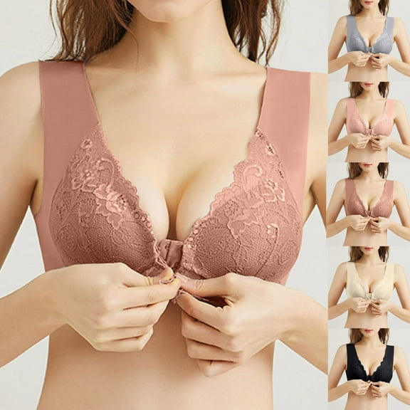 CFLVAEK Front Hook Bras for Women Plus Size Push Up Full Coverage Everyday Bras Breathable Wireless Bralette Beige XXXXXXXXXXXL