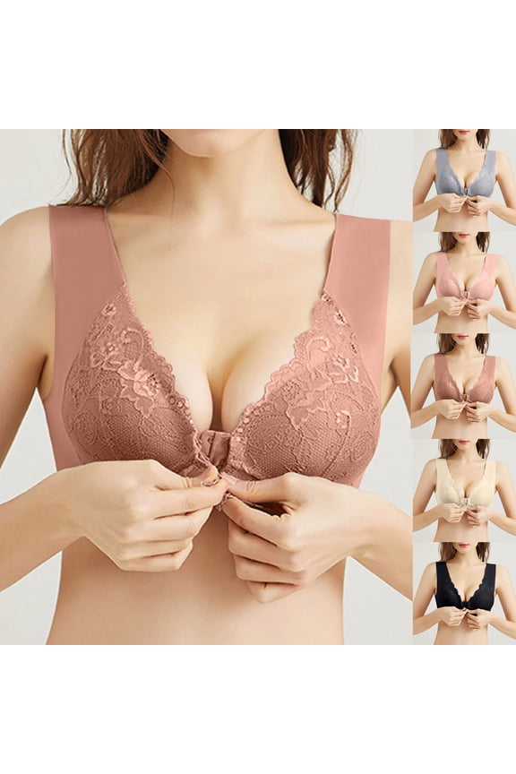 Front Hook Bras for Women Plus Size Push Up Full Coverage Everyday Bras Breathable Wireless Bralette Pink XXXXL