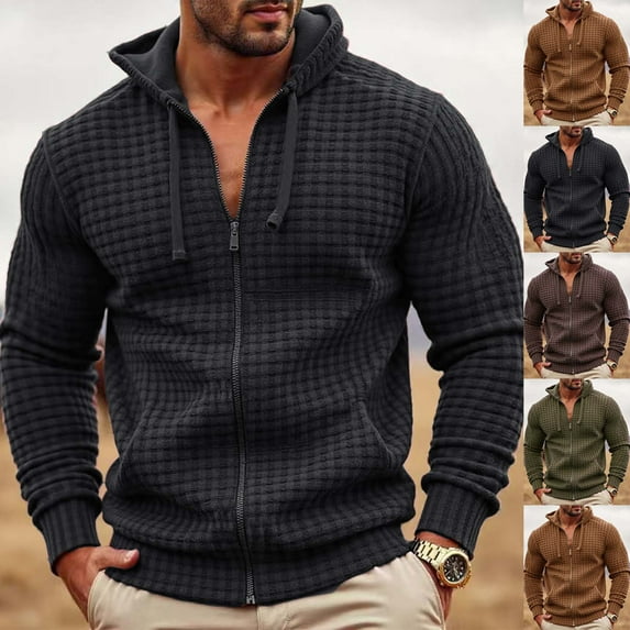 CFLVAEK Full Zip Hoodies for Men Casual Long Sleeve Sweatshirts with Hood Solid Color Drawstring Hoodie with Pockets Fall Fashion Clothes Brown M