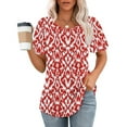 thumbnail image 1 of CFLVAEK Funny Ruched Shirts for Women Casual Red and White Round Neck Blouses Vintage Geometric Pattern Tunics Loose Fit Short Sleeve Shirts, 1 of 5