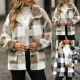 thumbnail image 1 of CFLVAEK Fuzzy Fleece Jacket Thermal Winter Shacket Fashion Plaid Graphic Coat Comfy Long Sleeve Lapel Jackets with Pockets Black XXL, 1 of 10
