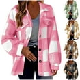 thumbnail image 1 of CFLVAEK Fuzzy Fleece Jacket for Women Plus Size Button Down Lapel Shacket Fashion Plaid Print Jackets Thermal Fall Winter Long Sleeve Coats Yellow S, 1 of 8
