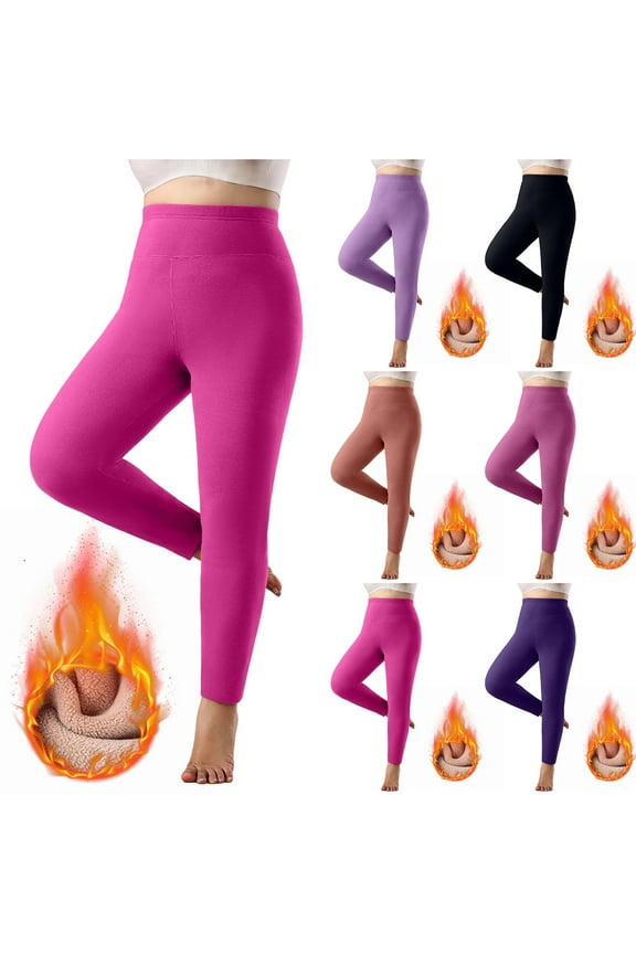 Fuzzy Leggings for Women Plus Size Fleece Warm Winter Yoga Pants Cozy High Waist Tummy Control Workout Legging Solid Color Thermal Leggings Navy XXXXL
