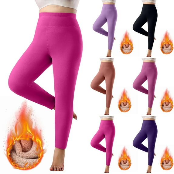 CFLVAEK Fuzzy Leggings for Women Plus Size Fleece Warm Winter Yoga Pants Cozy High Waist Tummy Control Workout Legging Solid Color Thermal Leggings Pink XXXXXL