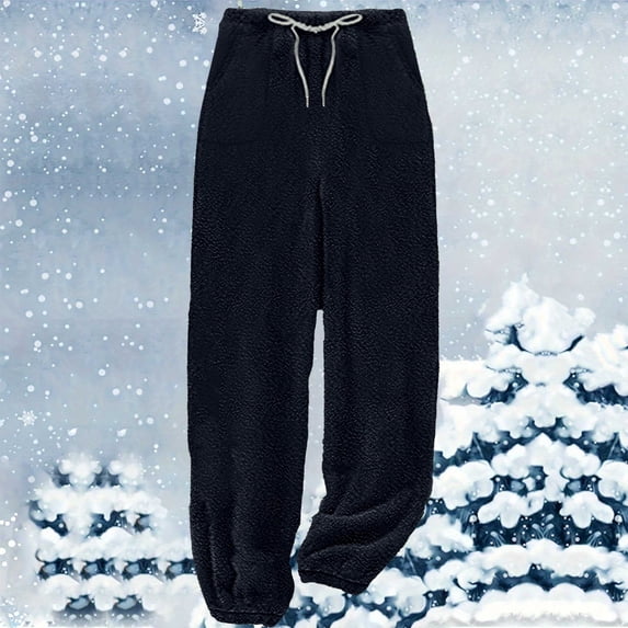 CFLVAEK Fuzzy Pants for Women Plus Size Soft Plush Lounge Pant with Pockets Solid Color Fluffy Winter Pants Casual Drawstring Waisted Warm Pants Solid Color Fleece Lined Loungewear