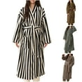 thumbnail image 1 of CFLVAEK Fuzzy Robes for Women Plus Size Long Sleeve Lapel Bathrobes with Pockets Fashion Striped Print Robe Soft Thermal Winter House Coat with Belt Green XL, 1 of 5