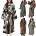 thumbnail image 1 of CFLVAEK Fuzzy Robes for Women Warm Winter Bathrobes with Pocket Comfy Plush Fleece Long Robe with Belt Trendy Striped Print Sleepwear Green M, 1 of 3