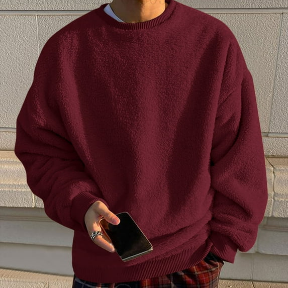 CFLVAEK Fuzzy Sherpa Sweatshirts for Women Big and Tall Fleece Sweatshirt Thick Warm Winter Pullover Solid Color Long Sleeve Shirts Wine XL