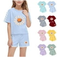thumbnail image 1 of CFLVAEK Girls 2 Piece Outfits Fashion Short Sleeve Sunflower Graphic Tees and Shorts Summer Casual Beach Vacation Outfit Sets Size 13 Years, 1 of 9
