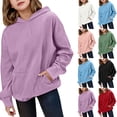 thumbnail image 1 of CFLVAEK Girls Corduroy Hoodies Casual Fall Long Sleeve Hooded Sweatshirts Trendy Teen Girls Oversized Sweatshirt with Pockets Blue Size 14-15 Years, 1 of 9