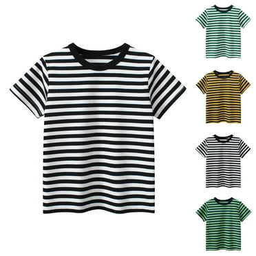 CFLVAEK Girls Cotton Shirts Fashion Striped Graphic Tees Cute Short Sleeve T Shirts Loose Fit Round Neck Summer Tshirts 2025 Black 9-10Years