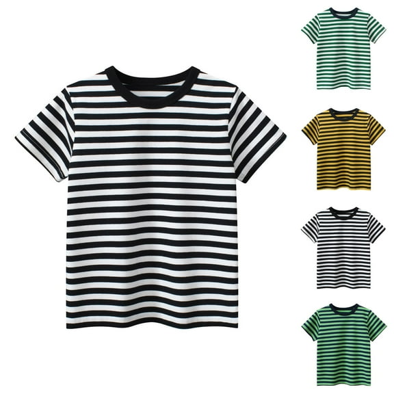 CFLVAEK Girls Cotton Shirts Fashion Striped Graphic Tees Cute Short Sleeve T Shirts Loose Fit Round Neck Summer Tshirts 2025 Green 11-12Yearsb