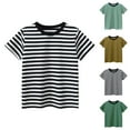thumbnail image 1 of CFLVAEK Girls Cotton Shirts Fashion Striped Graphic Tees Cute Short Sleeve T Shirts Loose Fit Round Neck Summer Tshirts 2025 Yellow 9-10Years, 1 of 3