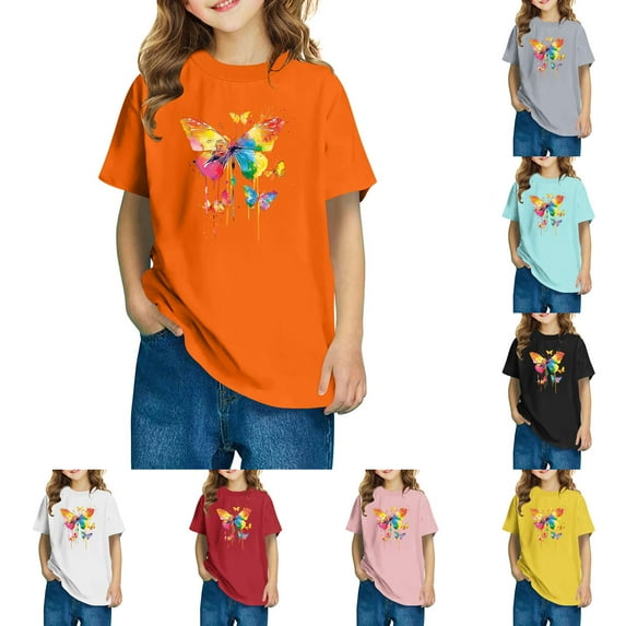 CFLVAEK Girls Cotton T Shirts Fashion Tie Dye Graphic Tees Casual Summer Short Sleeve Tshirt Loose Fitted Round Neck T Shirt Orange Size 4 Years