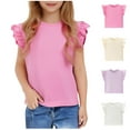 thumbnail image 1 of CFLVAEK Girls Ruffle Short Sleeve T Shirts Kids Summer Crewneck Tops Cute Tees Blouse Solid Color Tshirts for Summer Beach Vacation Purple Size 12 Years, 1 of 3