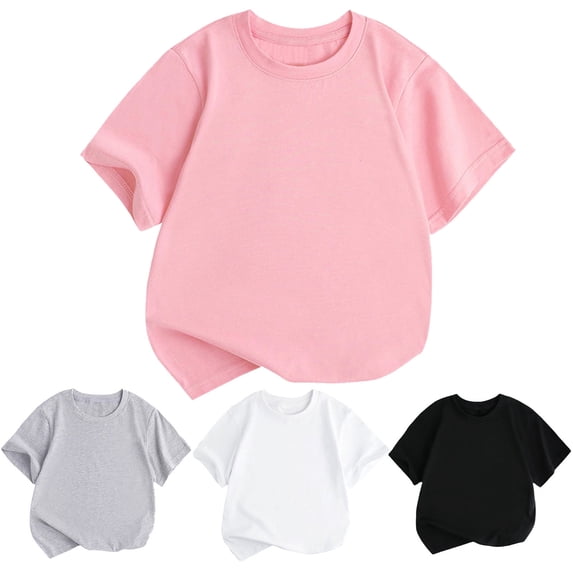 CFLVAEK Girls Tshirts 1-11 Years Casual Summer Short Sleeve Tshirt Cute Crewneck T Shirts Solid Color Basic Kids Clothes 2025 Black 6-7 Years