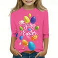 thumbnail image 1 of CFLVAEK Happy Easter T Shirts for Kids Girls Cute Easter Eggs Graphic Tees Casual 3/4 Sleeve Crewneck Holiday Shirts Easter Gifts Tops for Kids Red 7 Years, 1 of 5