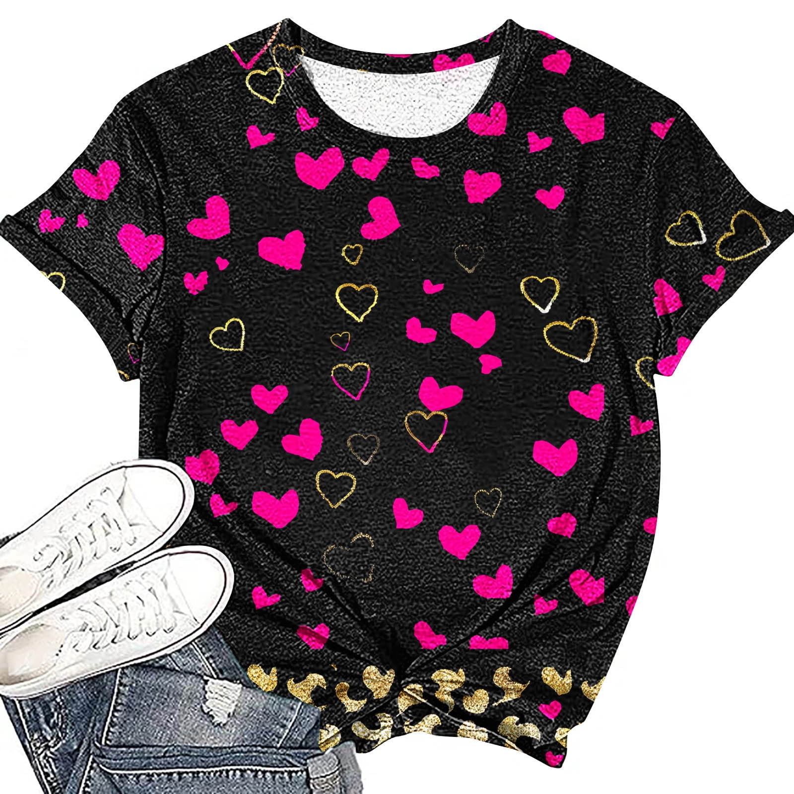 CFLVAEK Happy Valentine's Day Tshirts for Women Plus Size Short Sleeves