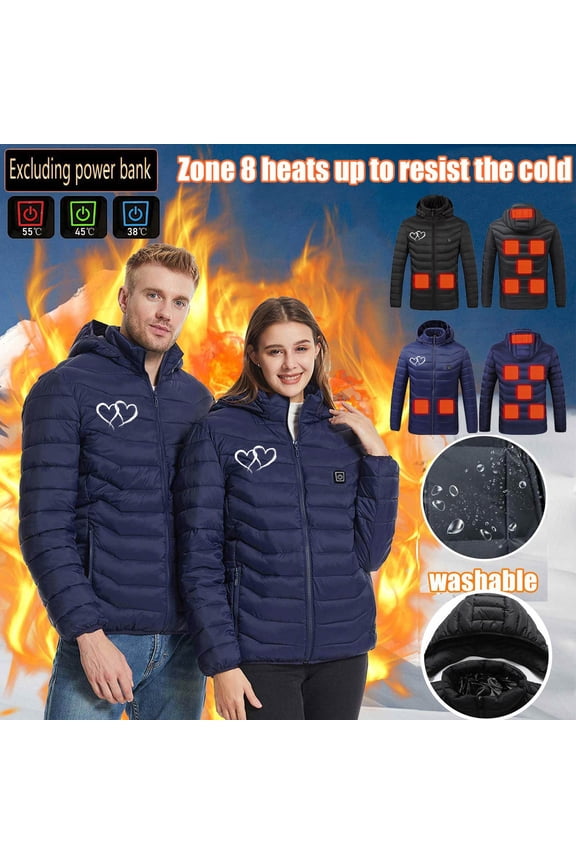 His and Hers Heated Jackets Warm USB Electric Heating Jacket with 8 Heating Area Winter Outdoor Hiking Coat with Detachable Hood Excluding Power Bank XXXL