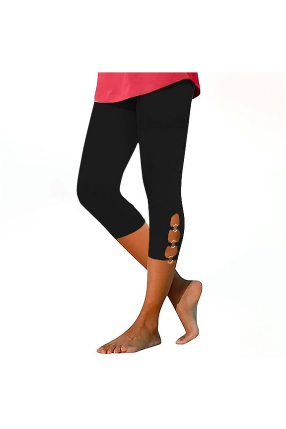 High Waist Capri Legging for Women Trendy Cut Out Ring Pant Athletic Slim Fit Exercise Pants